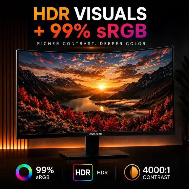 Alt view image 2 of 7 - 27 240Hz Curved Gaming Monitor, FHD 1080p 1500R VA Display, HDR, 99% sRGB, Adaptive Sync, 5ms OD Response, HDMI & DisplayPort, FPS/RTS Modes, PC & Console Compatible