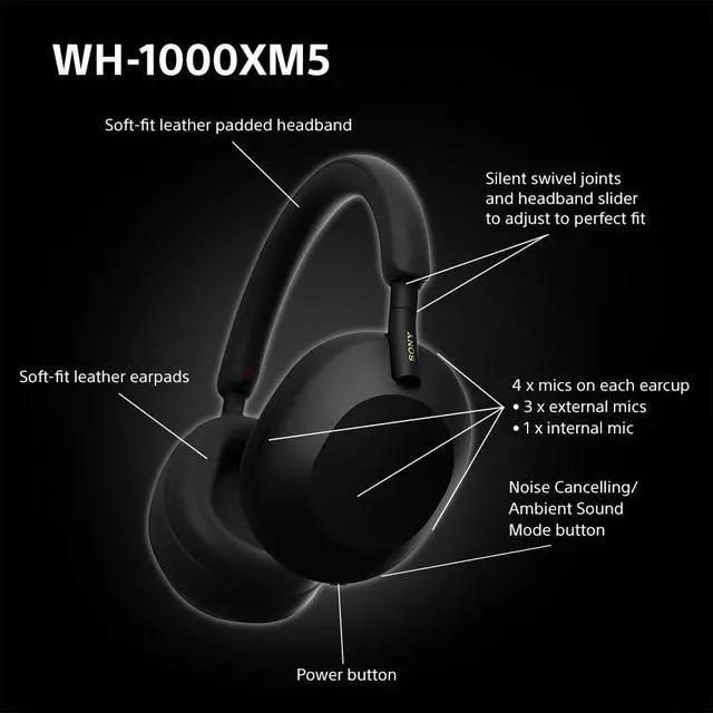Alt view image 5 of 6 - Noise Canceling Wireless Headphones - 30hr Battery Life - Over-Ear Style - Optimized for Alexa and Google Assistant - Built-in mic for Calls - WH-1000XM5B.CE7 - Limited Edition - Charcoal Black