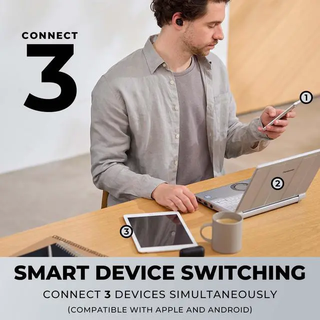Alt view image 5 of 6 - HiFi True Wireless Multipoint Bluetooth Earbuds with Noise Cancelling, 3 Device Multipoint Connectivity, Wireless Charging, Impressive Call Quality, LDAC Compatible - EAH-AZ60M2-K (Black)