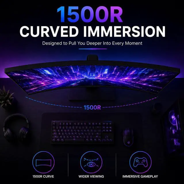 Alt view image 5 of 7 - 27 240Hz Curved Gaming Monitor, FHD 1080p 1500R VA Display, HDR, 99% sRGB, Adaptive Sync, 5ms OD Response, HDMI & DisplayPort, FPS/RTS Modes, PC & Console Compatible