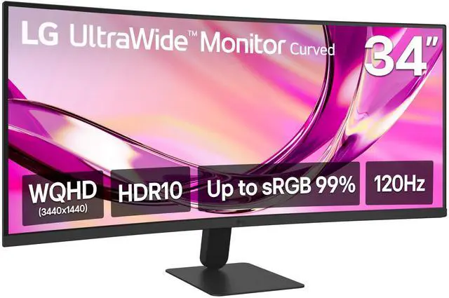 Main image of 34U60ZB-B 34-inch UltraWide WQHD (3440 x 1440) Curved Computer Monitor, 120Hz, HDR10, 1800R, Switch, Reader Mode, Flicker Safe, Widescreen, HDMI, DP, Black