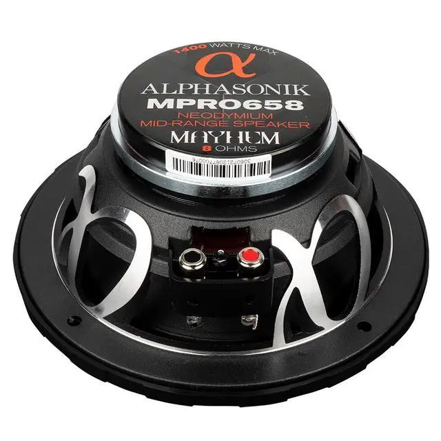 Alt view image 7 of 7 - 1 Pair of MPRO658 Mayhem PRO Series 6.5" 1400 Watts Max 350 Watts RMS Mid-Range Car Audio Speaker 8-Ohm Grille, Cast Basket, Cloth Surround, Non Pressed Paper Cone, Neodymium Magnet