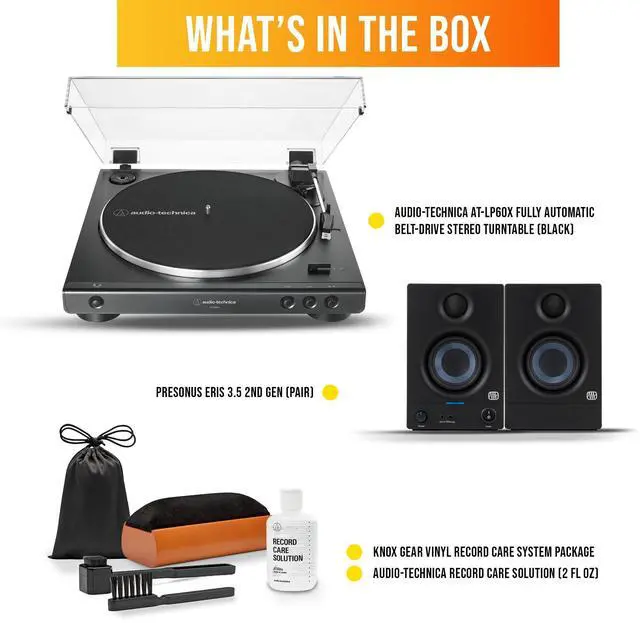 Alt view image 5 of 7 - AT-LP60X-BK Fully Automatic Belt-Drive Stereo Turntable Bundle with Eris 3.5 Monitors and Vinyl Cleaning Kit | Includes Eris 3.5 Monitors and Vinyl Cleaning Kit