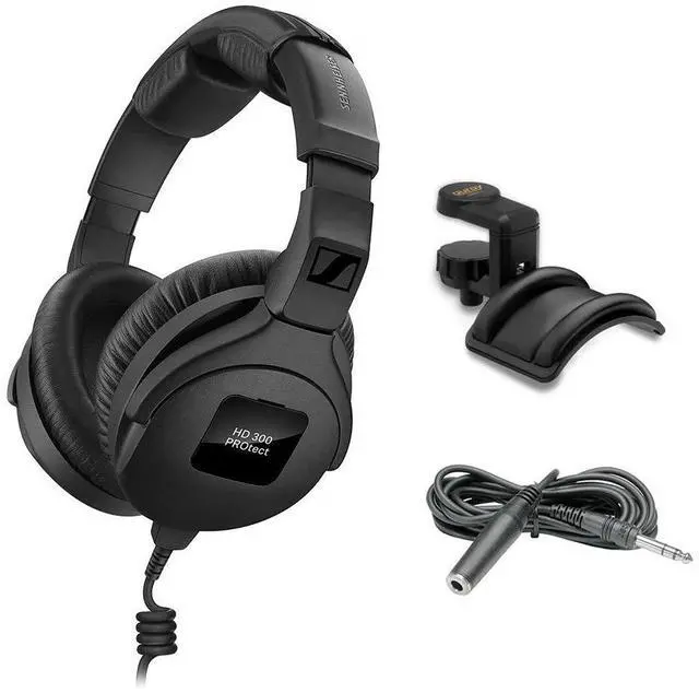 Main image of HD 300 Pro Headphones, Black with Headphone Holder & Stereo 1/4" Male Phone TRS Headphone Extension Cable 10'