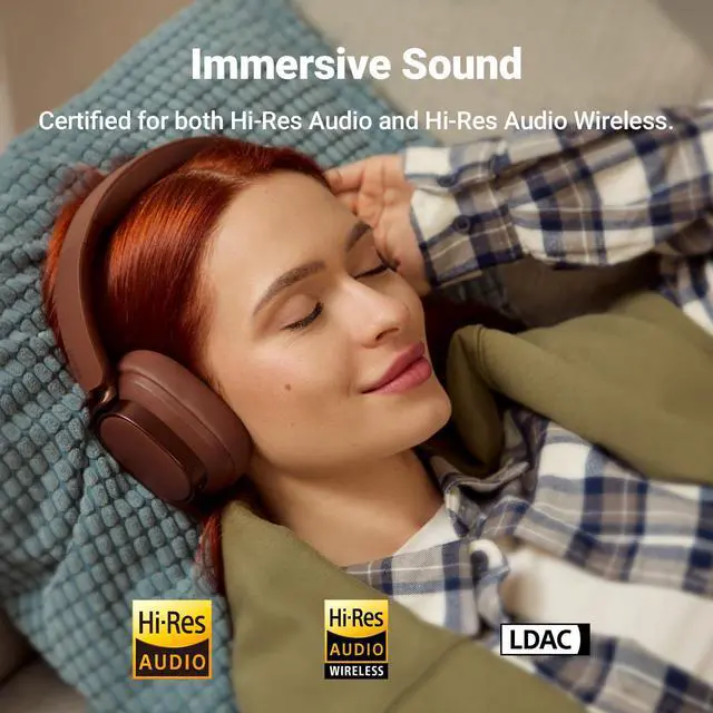 Alt view image 2 of 7 - Active Noise Cancelling Headphones, Over Ear Bluetooth Headset, 92H Playtime Wired & Wireless Hi-Res Audio Certified, Fast Charging Clear Calls for Home Office Travel (Brown)