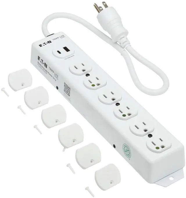 Alt view image 2 of 7 - Eaton Medical Hospital Power Strip with 2 USB Charging Ports, 6 Outlets + 2ft Cord, UL 1363 Certified Power Strip, Wall & Under-Desk Mount, Manufacturer's (PS-602-HGUSB)