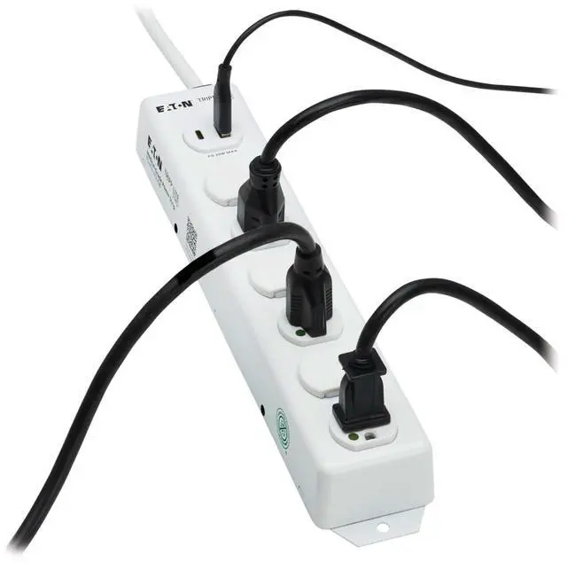 Alt view image 3 of 7 - Eaton Medical Hospital Power Strip with 2 USB Charging Ports, 6 Outlets + 2ft Cord, UL 1363 Certified Power Strip, Wall & Under-Desk Mount, Manufacturer's (PS-602-HGUSB)