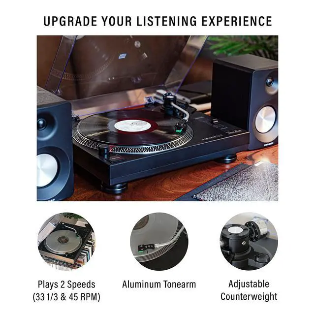 Alt view image 2 of 7 - C100BT-BK Record Player, Black | 2-Speed Turntable, ATN95E Audio-Technica Cartridge, Standard 1/2", Removable Headshell, Aluminum Platter With Strobe