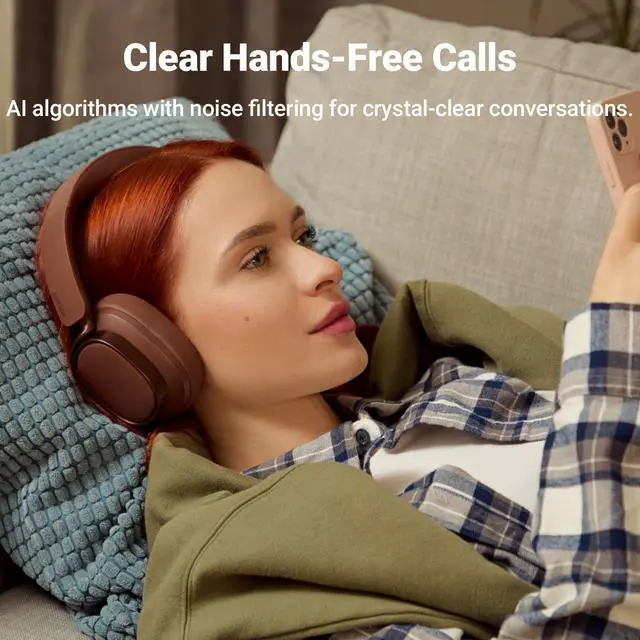 Alt view image 5 of 7 - Active Noise Cancelling Headphones, Over Ear Bluetooth Headset, 92H Playtime Wired & Wireless Hi-Res Audio Certified, Fast Charging Clear Calls for Home Office Travel (Brown)
