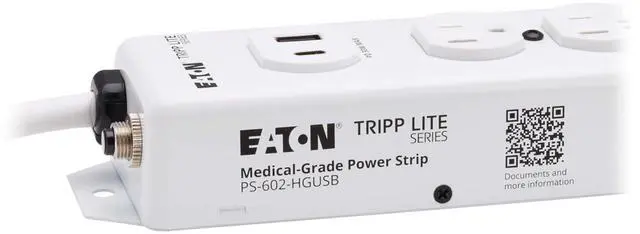 Alt view image 5 of 7 - Eaton Medical Hospital Power Strip with 2 USB Charging Ports, 6 Outlets + 2ft Cord, UL 1363 Certified Power Strip, Wall & Under-Desk Mount, Manufacturer's (PS-602-HGUSB)
