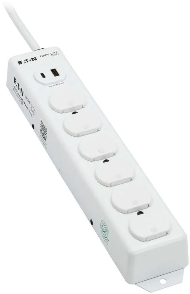 Alt view image 7 of 7 - Eaton Medical Hospital Power Strip with 2 USB Charging Ports, 6 Outlets + 2ft Cord, UL 1363 Certified Power Strip, Wall & Under-Desk Mount, Manufacturer's (PS-602-HGUSB)