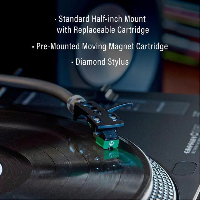 Alt view image 5 of 7 - C100BT-BK Record Player, Black | 2-Speed Turntable, ATN95E Audio-Technica Cartridge, Standard 1/2", Removable Headshell, Aluminum Platter With Strobe