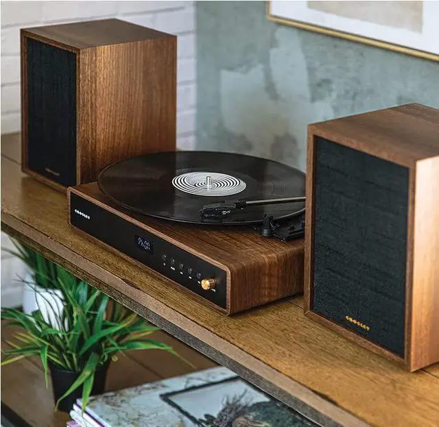 Alt view image 2 of 7 - CR7019A-WA Alto Record Player with Speakers, Walnut | 3-Speed Turntable, Bluetooth In, Matching External Full-Range Stereo Speakers 100W Peak, FM Radio, Aux Input