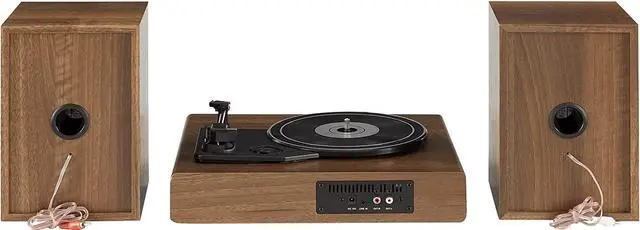 Alt view image 4 of 7 - CR7019A-WA Alto Record Player with Speakers, Walnut | 3-Speed Turntable, Bluetooth In, Matching External Full-Range Stereo Speakers 100W Peak, FM Radio, Aux Input