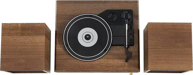 Alt view image 5 of 7 - CR7019A-WA Alto Record Player with Speakers, Walnut | 3-Speed Turntable, Bluetooth In, Matching External Full-Range Stereo Speakers 100W Peak, FM Radio, Aux Input