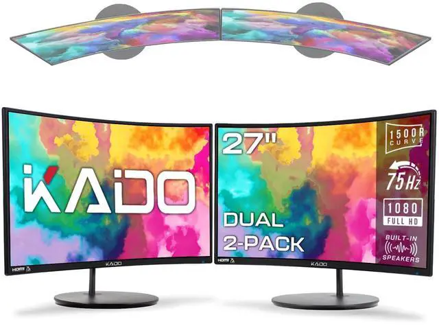 Main image of Dual Monitor 2-Pack 27" Curved 1500R 1920x1080 75Hz Computer Monitor | Dual Monitor Setup HDMI Office Gaming Hybrid, VESA Wall Mount Arm Mount Built-in Speakers, Panoramic Display Multi-tasking