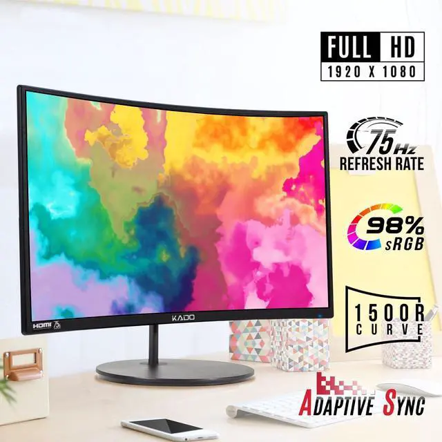 Alt view image 3 of 6 - Dual Monitor 2-Pack 27" Curved 1500R 1920x1080 75Hz Computer Monitor | Dual Monitor Setup HDMI Office Gaming Hybrid, VESA Wall Mount Arm Mount Built-in Speakers, Panoramic Display Multi-tasking