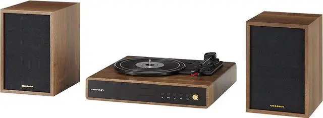 Alt view image 6 of 7 - CR7019A-WA Alto Record Player with Speakers, Walnut | 3-Speed Turntable, Bluetooth In, Matching External Full-Range Stereo Speakers 100W Peak, FM Radio, Aux Input