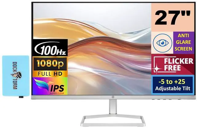Main image of 27" Monitor (Replaces M27f) 100Hz IPS FHD Display | Flicker-Free, Adjustable Tilt, 1x HDMI 1.4, 1x VGA, Docztorm Hub USB Port Expander, Black/Silver