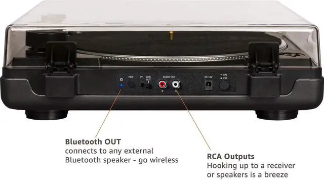Alt view image 4 of 6 - T400D-BK Fully Automatic Bluetooth 2-Speed Turntable Record Player with Built-in Preamp, Black