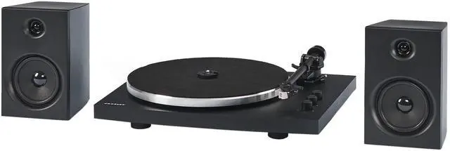 Main image of T150C-BK Bluetooth Record Player System, Black | 2-Speed Turntable, Variable Weighted Tone Arm, Stereo Speakers