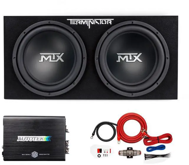 Main image of Terminator Dual 12" Subwoofer Box, Mono Amp, & 4 Gauge Wiring Kit | Car Audio System Bundle w/ 1200W Peak Sealed Enclosure Speaker, Thermal Tech, & Aviation-Grade Carpet