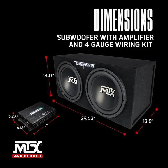 Alt view image 3 of 6 - Terminator Dual 12" Subwoofer Box, Mono Amp, & 4 Gauge Wiring Kit | Car Audio System Bundle w/ 1200W Peak Sealed Enclosure Speaker, Thermal Tech, & Aviation-Grade Carpet