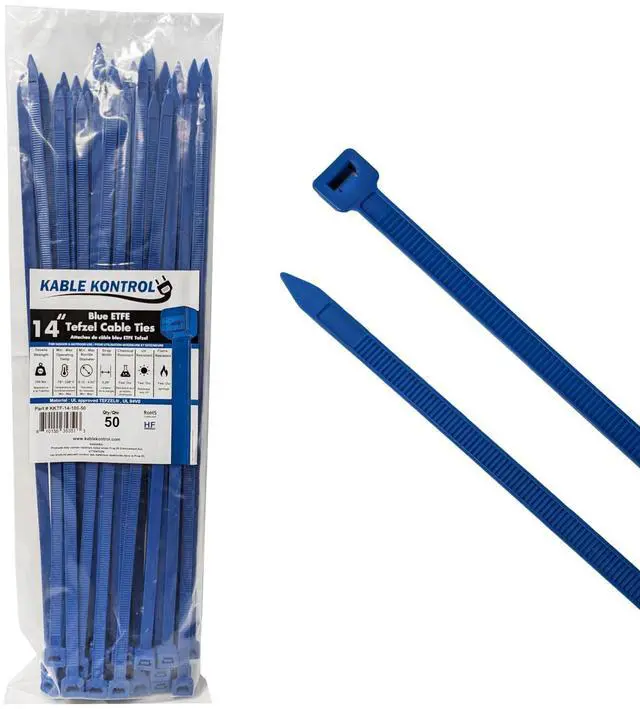 Main image of Tefzel Cable Ties ETFE, 14 Inch 100 Pcs, 50 Lbs Test, Blue | High Temp Zip Ties UV, Chemical Resistant, Non-Corrosive, Ideal for Hot, Cold, and Industrial Applications