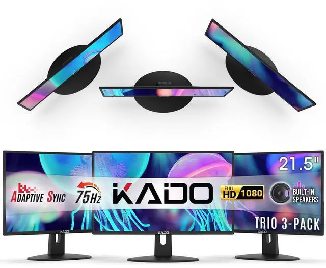 Main image of 3-Pack Trio 22" Flat Screen 1920x1080 75Hz FHD Computer Monitor | Triple Monitor Setup HDMI Office Gaming Hybrid, VESA Wall Mount Arm Mount Built-in Speakers, Panoramic Display Multi-tasking