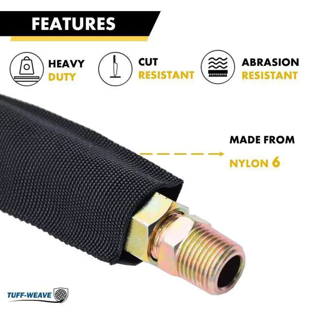 Alt view image 3 of 7 - 1.25 Inch 165 Feet Tuff Weave Nylon Protective Hose Sleeve, Industrial Heavy Duty Protective Sleeving, Guard, Sheath, Cover for Hydraulic Hose Pipes, Wires, Cables, and Cords Black