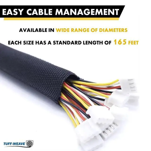 Alt view image 4 of 7 - 1.25 Inch 165 Feet Tuff Weave Nylon Protective Hose Sleeve, Industrial Heavy Duty Protective Sleeving, Guard, Sheath, Cover for Hydraulic Hose Pipes, Wires, Cables, and Cords Black