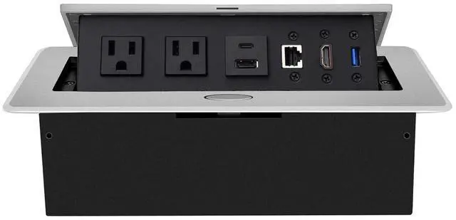 Main image of Conference Table Power Hub, Table Pop Up Power Strip Box with Type-C PD 20W Fast Charging Ports, LAN, HDMI(4K) and USB 3.0 for Conference Room Office Desk (Silver)