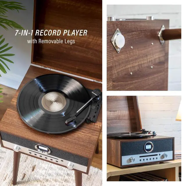 Alt view image 2 of 7 - CR6238A-WA Nash 7-in-1 Record Player, Walnut | 3-Speed Turntable, Bluetooth In, Built-in 20-Watt Full-Range Stereo Speakers, AM/FM Radio, CD Player