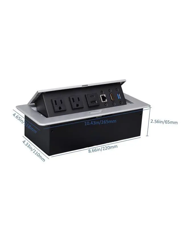 Alt view image 6 of 6 - Conference Table Power Hub, Table Pop Up Power Strip Box with Type-C PD 20W Fast Charging Ports, LAN, HDMI(4K) and USB 3.0 for Conference Room Office Desk (Silver)