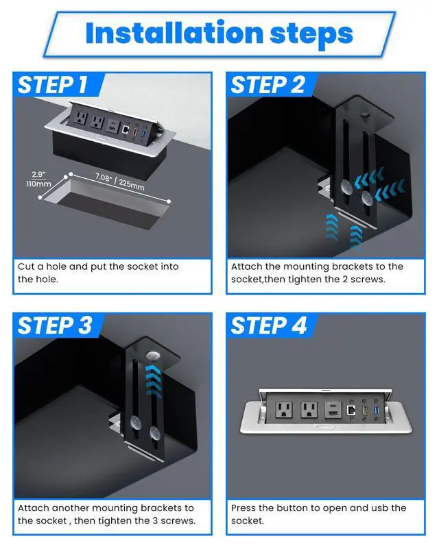 Alt view image 5 of 6 - Conference Table Power Hub, Table Pop Up Power Strip Box with Type-C PD 20W Fast Charging Ports, LAN, HDMI(4K) and USB 3.0 for Conference Room Office Desk (Silver)