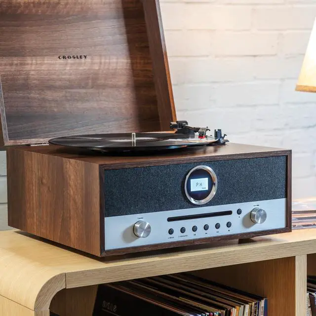 Alt view image 7 of 7 - CR6238A-WA Nash 7-in-1 Record Player, Walnut | 3-Speed Turntable, Bluetooth In, Built-in 20-Watt Full-Range Stereo Speakers, AM/FM Radio, CD Player