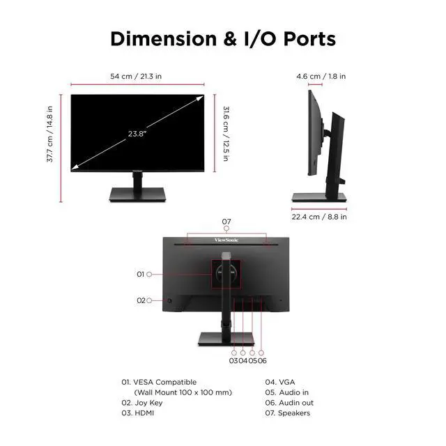 Alt view image 7 of 7 - VA2448-MHJ 24 Inch 1080p Monitor, IPS Display with 120Hz for Smooth Home and Office Viewing, Eye Care Technology, Advanced Ergonomics, HDMI, and VGA Inputs