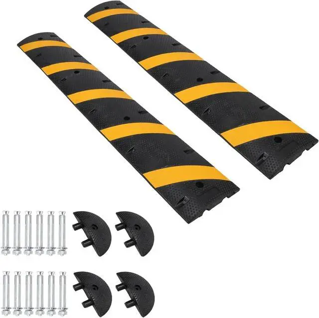 Main image of 7FT Rubber Speed Bump 2 Pack, 84" Heavy Duty Speed Humps with End Caps | 25,000lbs Capacity, Driveway & Parking Lot Traffic Calming, Low Car Friendly, Asphalt/Concrete/Gravel Surface Use