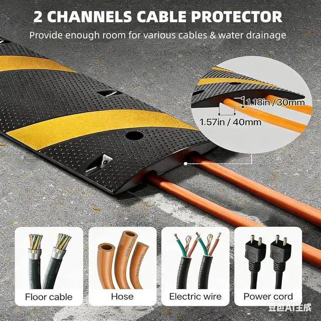 Alt view image 3 of 7 - 7FT Rubber Speed Bump 2 Pack, 84" Heavy Duty Speed Humps with End Caps | 25,000lbs Capacity, Driveway & Parking Lot Traffic Calming, Low Car Friendly, Asphalt/Concrete/Gravel Surface Use