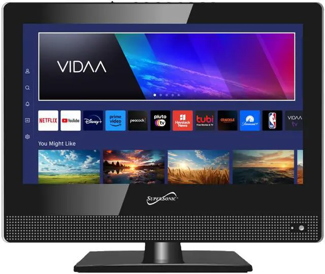 Alt view image 2 of 7 - SC-1520VTV 15.6 inch Smart AC/DC LED TV, Powered by VIDAA, 1080p, WiFi, Built-in Speakers, USB, 3X HDMI ARC, For Kitchen, RV, Boat, Truck, Playroom, Room, Remote, DC Car Cord INCLUDED-Black