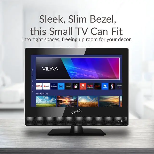 Alt view image 3 of 7 - SC-1520VTV 15.6 inch Smart AC/DC LED TV, Powered by VIDAA, 1080p, WiFi, Built-in Speakers, USB, 3X HDMI ARC, For Kitchen, RV, Boat, Truck, Playroom, Room, Remote, DC Car Cord INCLUDED-Black