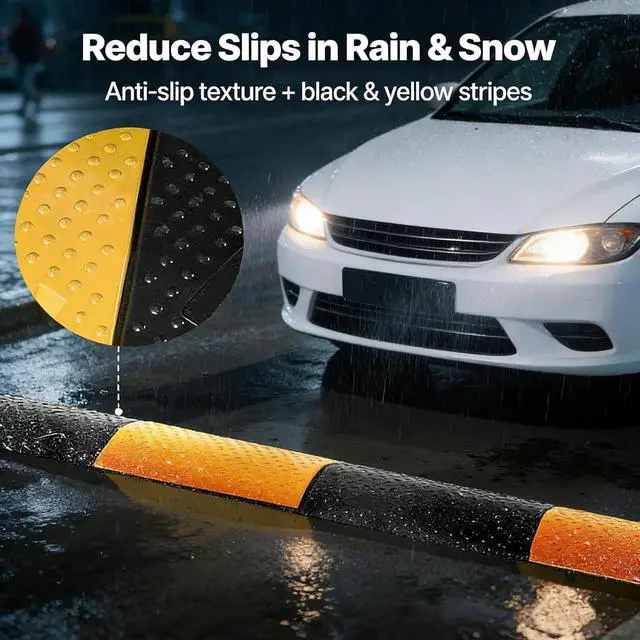 Alt view image 4 of 7 - 7FT Rubber Speed Bump 2 Pack, 84" Heavy Duty Speed Humps with End Caps | 25,000lbs Capacity, Driveway & Parking Lot Traffic Calming, Low Car Friendly, Asphalt/Concrete/Gravel Surface Use