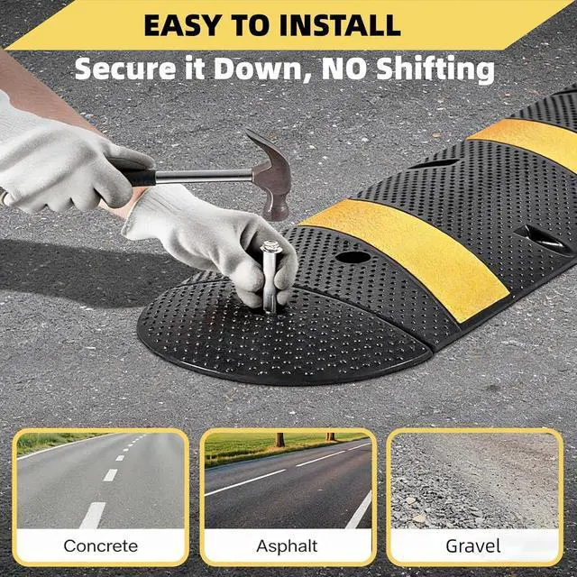 Alt view image 5 of 7 - 7FT Rubber Speed Bump 2 Pack, 84" Heavy Duty Speed Humps with End Caps | 25,000lbs Capacity, Driveway & Parking Lot Traffic Calming, Low Car Friendly, Asphalt/Concrete/Gravel Surface Use