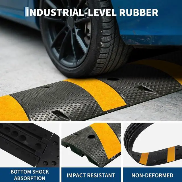 Alt view image 6 of 7 - 7FT Rubber Speed Bump 2 Pack, 84" Heavy Duty Speed Humps with End Caps | 25,000lbs Capacity, Driveway & Parking Lot Traffic Calming, Low Car Friendly, Asphalt/Concrete/Gravel Surface Use