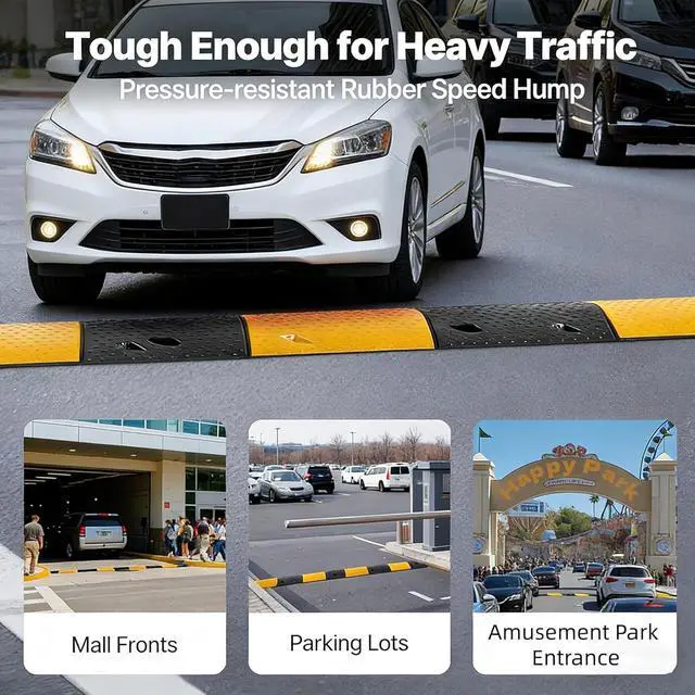 Alt view image 7 of 7 - 7FT Rubber Speed Bump 2 Pack, 84" Heavy Duty Speed Humps with End Caps | 25,000lbs Capacity, Driveway & Parking Lot Traffic Calming, Low Car Friendly, Asphalt/Concrete/Gravel Surface Use