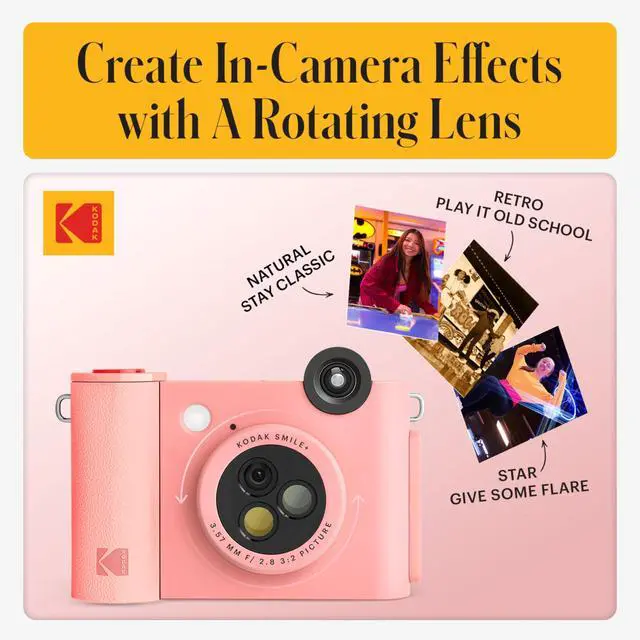Alt view image 5 of 7 - Smile+ 2-in-1 Digital Instant Print Camera & Photo Printer Gift Bundle + Case + Zink 2x3 Sticky Back Photo Paper 20pk + Album + Sticker Sets + Sticker Frames + Hanging Frames + Markers - Pink