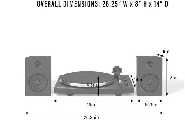 Alt view image 7 of 7 - T150C-BK Bluetooth Record Player System, Black | 2-Speed Turntable, Variable Weighted Tone Arm, Stereo Speakers
