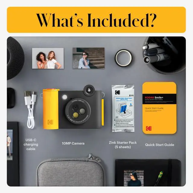 Alt view image 3 of 7 - Smile+ 2-in-1 Digital Instant Print Camera & Photo Printer Gift Bundle + Case + Zink 2x3 Sticky Back Photo Paper 20pk + Album + Sticker Sets + Sticker Frames + Hanging Frames + Markers - Black