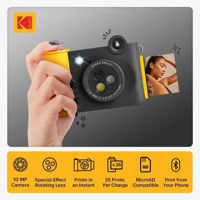 Alt view image 2 of 7 - Smile+ 2-in-1 Digital Instant Print Camera & Photo Printer Gift Bundle + Case + Zink 2x3 Sticky Back Photo Paper 20pk + Album + Sticker Sets + Sticker Frames + Hanging Frames + Markers - Black