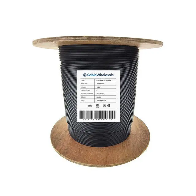 Alt view image 3 of 7 - 6 Strand Fiber Optic Cable, Singlemode, Indoor/Outdoor OS2 9/125 Micron, Black, Riser Rated, Spool, 1000 ft